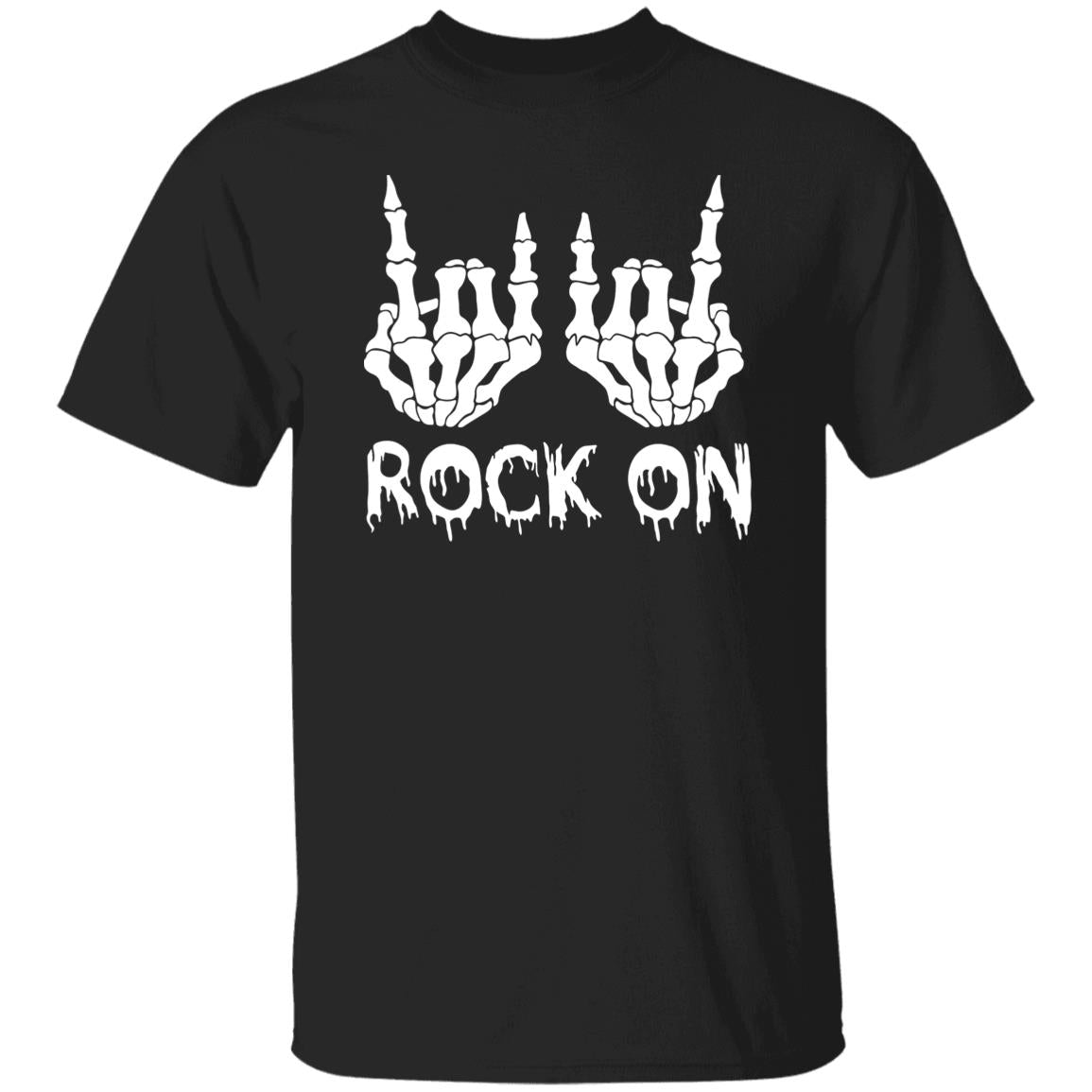 Rock On Skeleton Hand Sign Band Tees - Rock and Roll Graphic T-Shirt