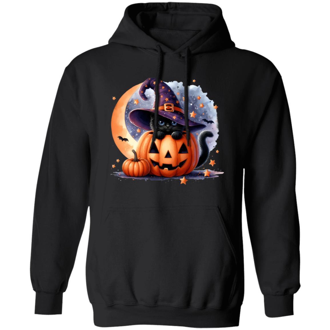 Retro Black Witch Cat Pumpkin Halloween Costume Fall Autumn Season T-Shirt and Pullover Hoodie