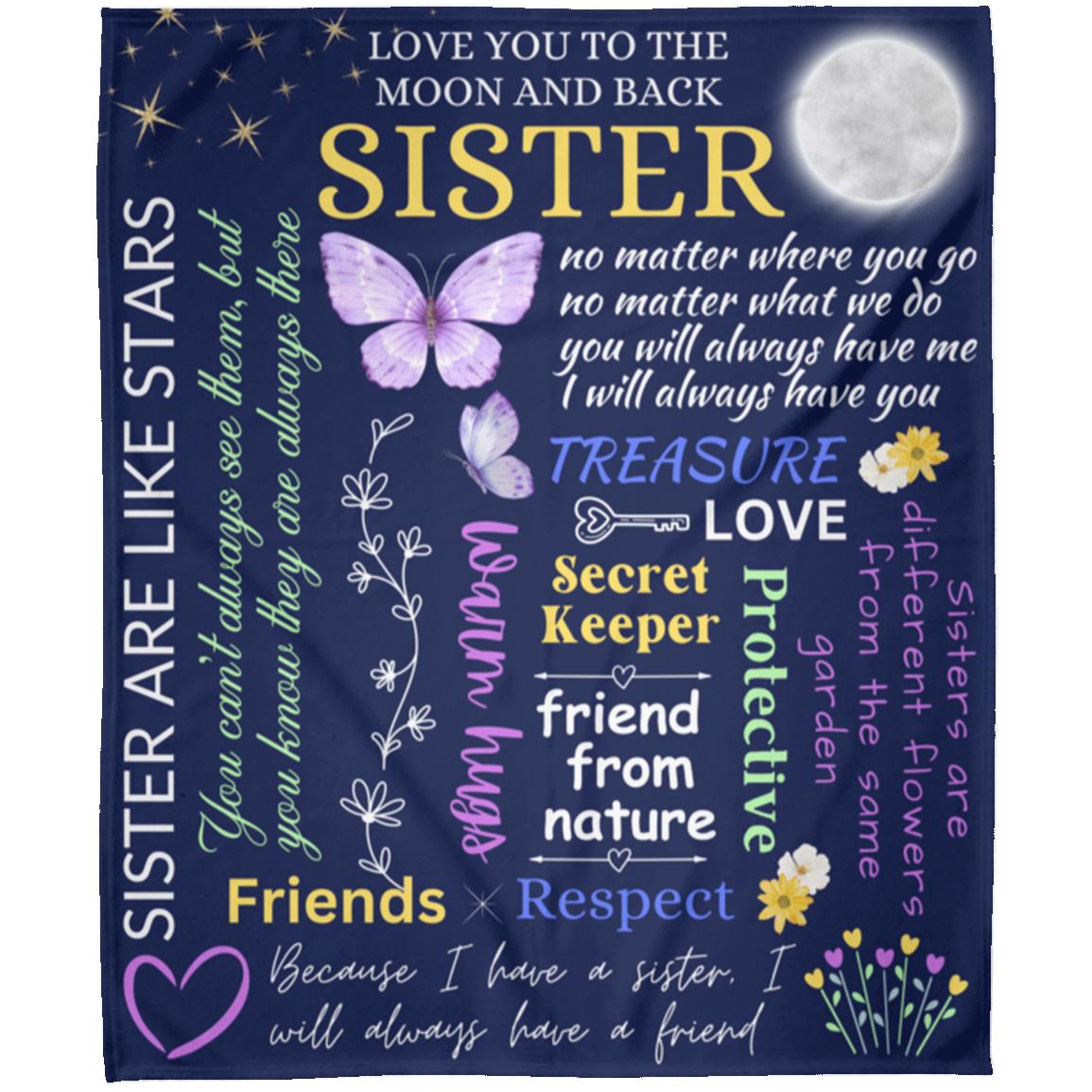 Love You To The Moon and Back Sister Gift Throw Blanket, Birthday Gift, Graduation Gift Blanket Fleece Flannel Fuzzy Lightweight Travel Blankets Soft Warm Plush Throw Blanket Cozy All-Season Blanket and Throw