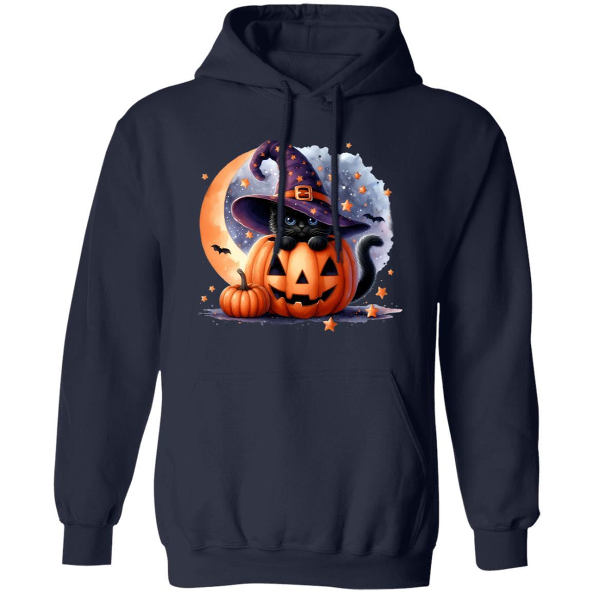 Retro Black Witch Cat Pumpkin Halloween Costume Fall Autumn Season T-Shirt and Pullover Hoodie