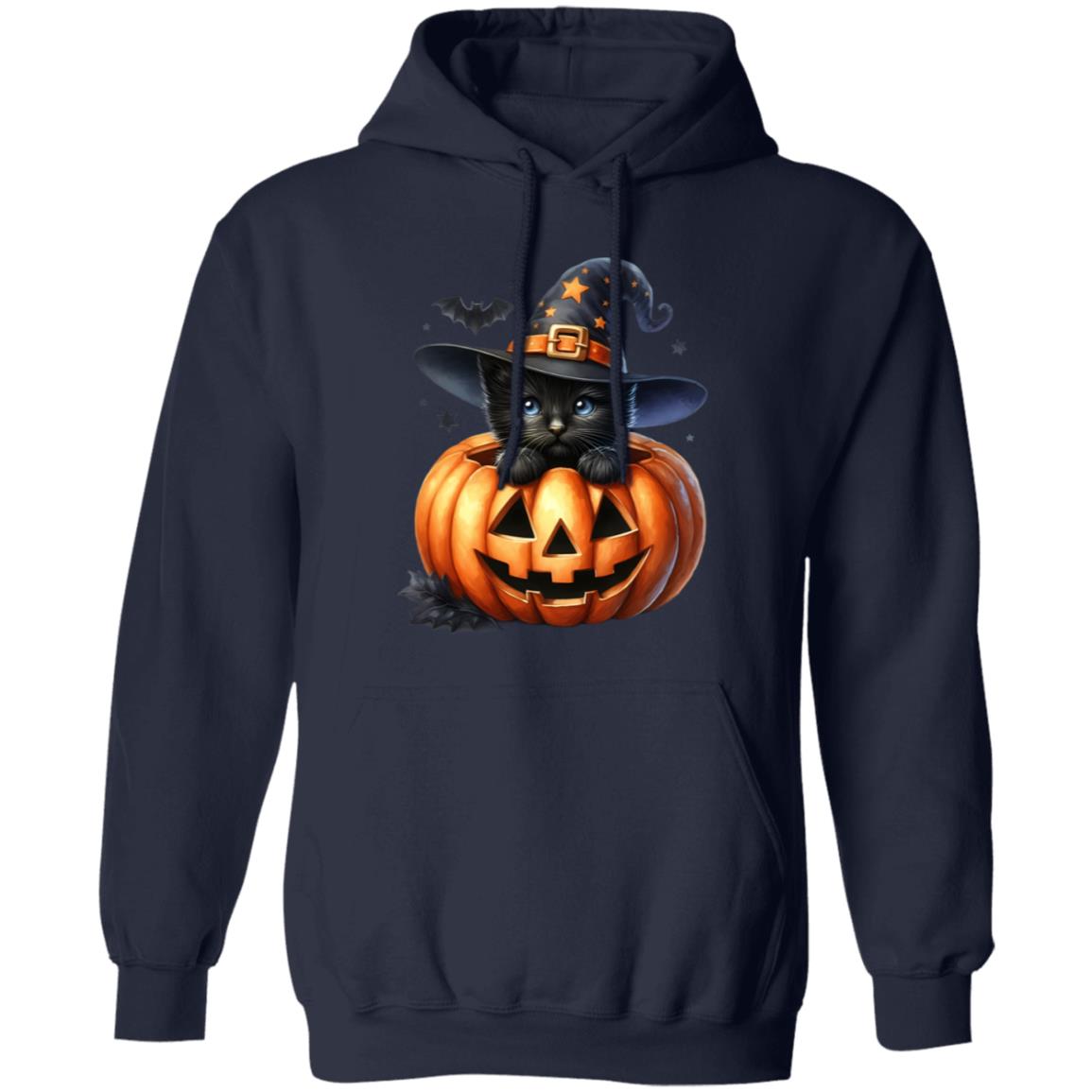 Retro Black Witch Cat Pumpkin Halloween Costume Fall Autumn Season T-Shirt and Pullover Hoodie