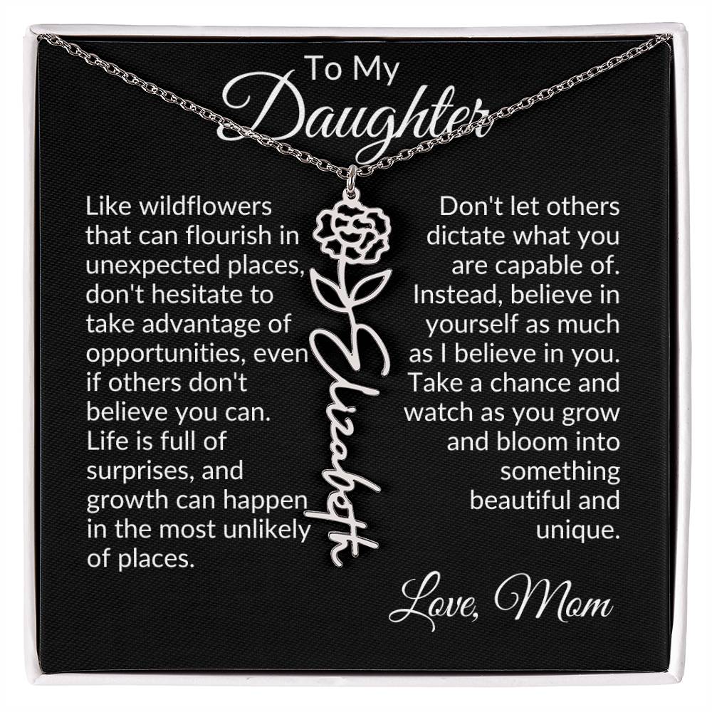 To My Daughter Birth Flower Name Necklace