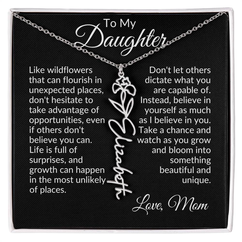 To My Daughter Birth Flower Name Necklace