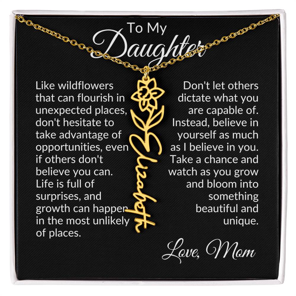 To My Daughter Birth Flower Name Necklace