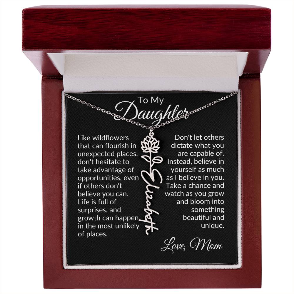 To My Daughter Birth Flower Name Necklace