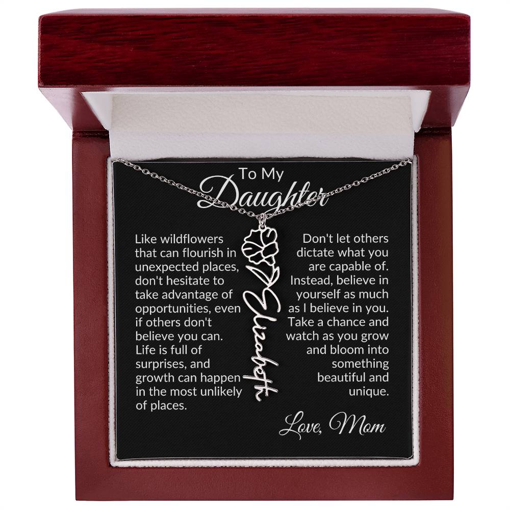 To My Daughter Birth Flower Name Necklace