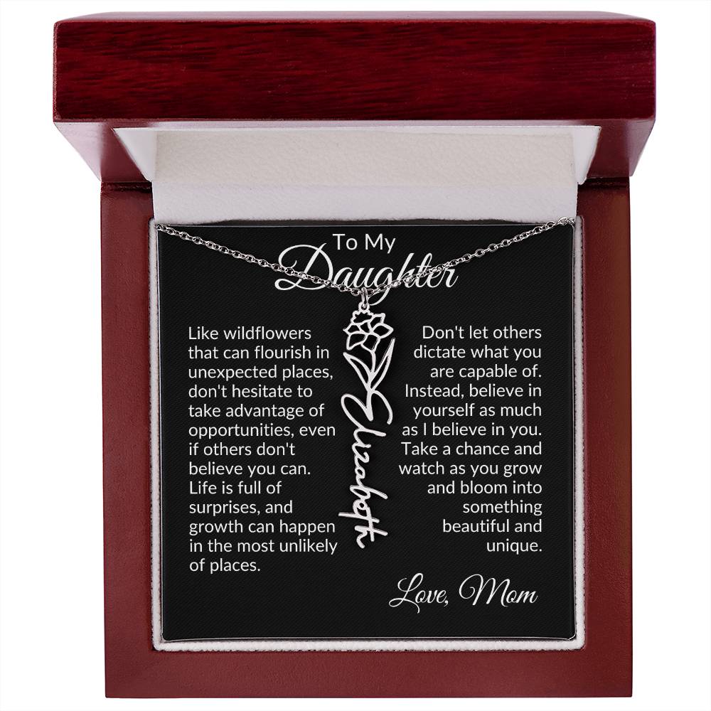 To My Daughter Birth Flower Name Necklace