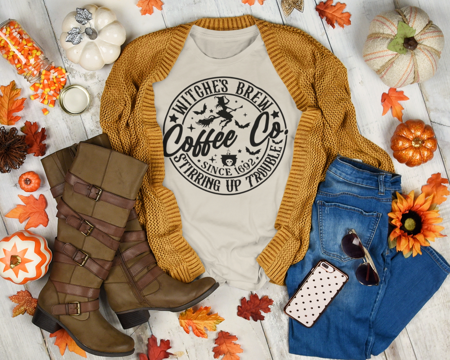 Hocus Pocus Shirt Halloween Witches Brew T-shirt Stirring Up Trouble Funny Coffee Co Letter Print T-Shirt Sanderson Tee