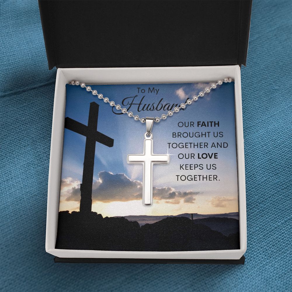 To My Husband / Artisan-crafted Stainless Cross Necklace with Ball Chain