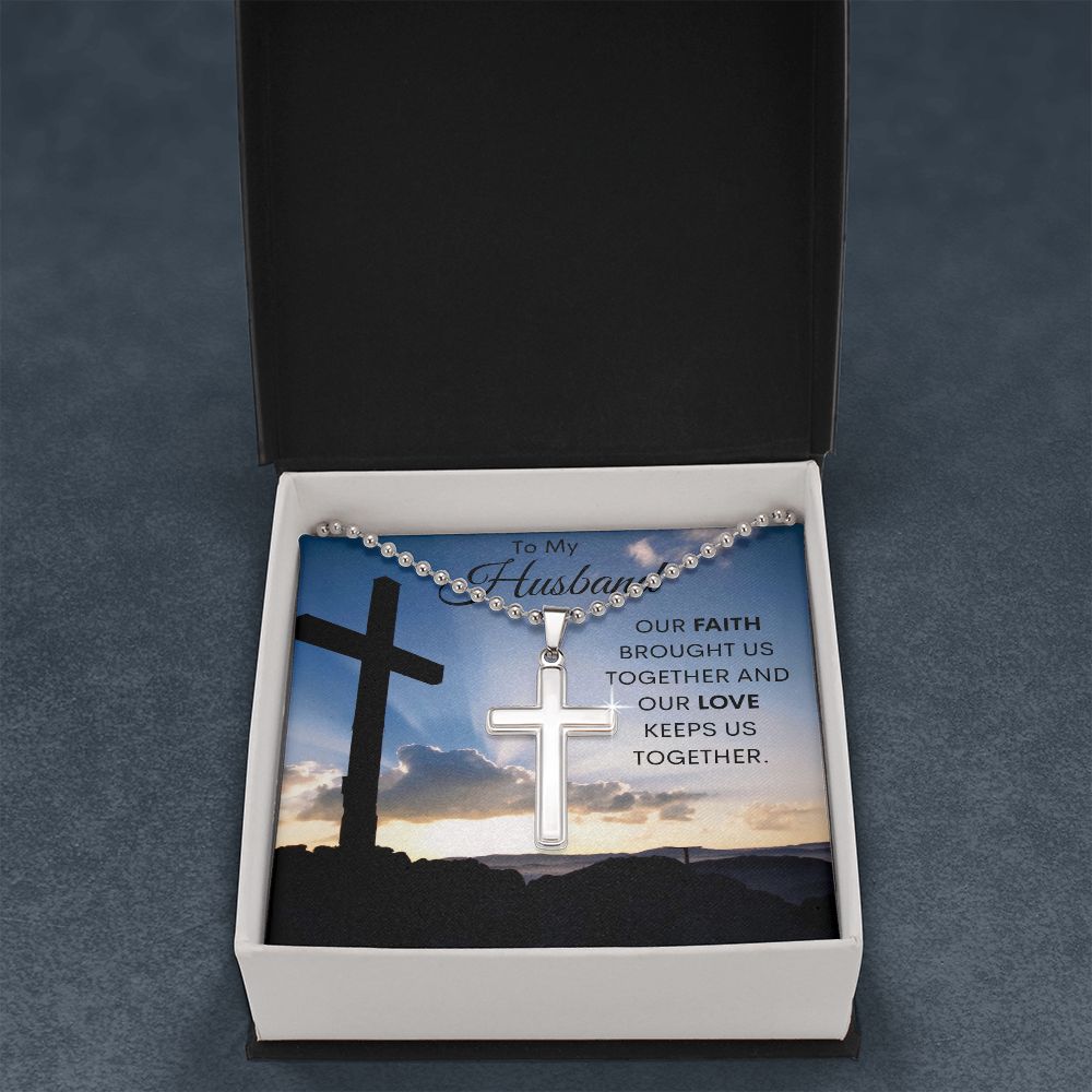 To My Husband / Artisan-crafted Stainless Cross Necklace with Ball Chain