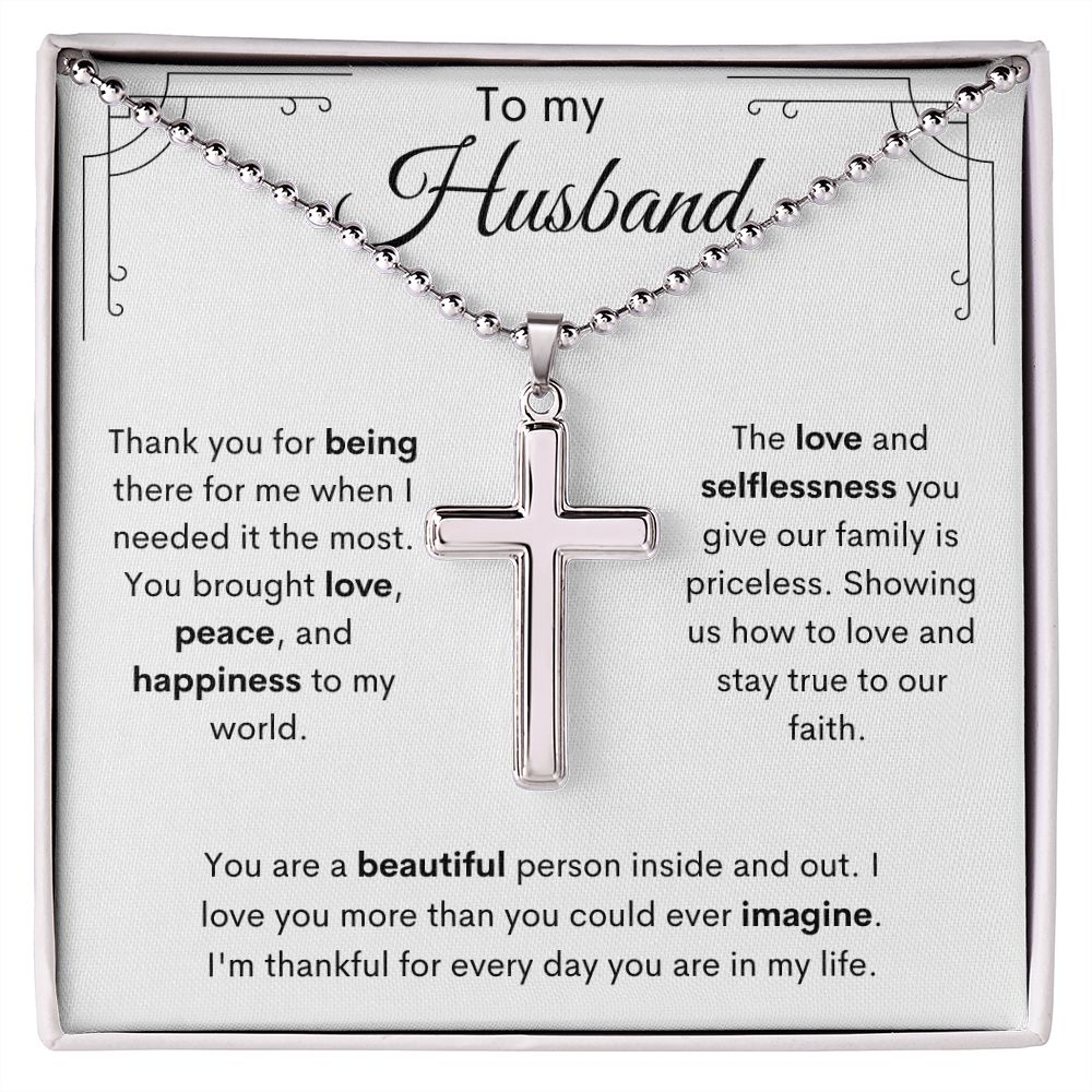 To My Husband / Stainless Cross Necklace with Ball Chain
