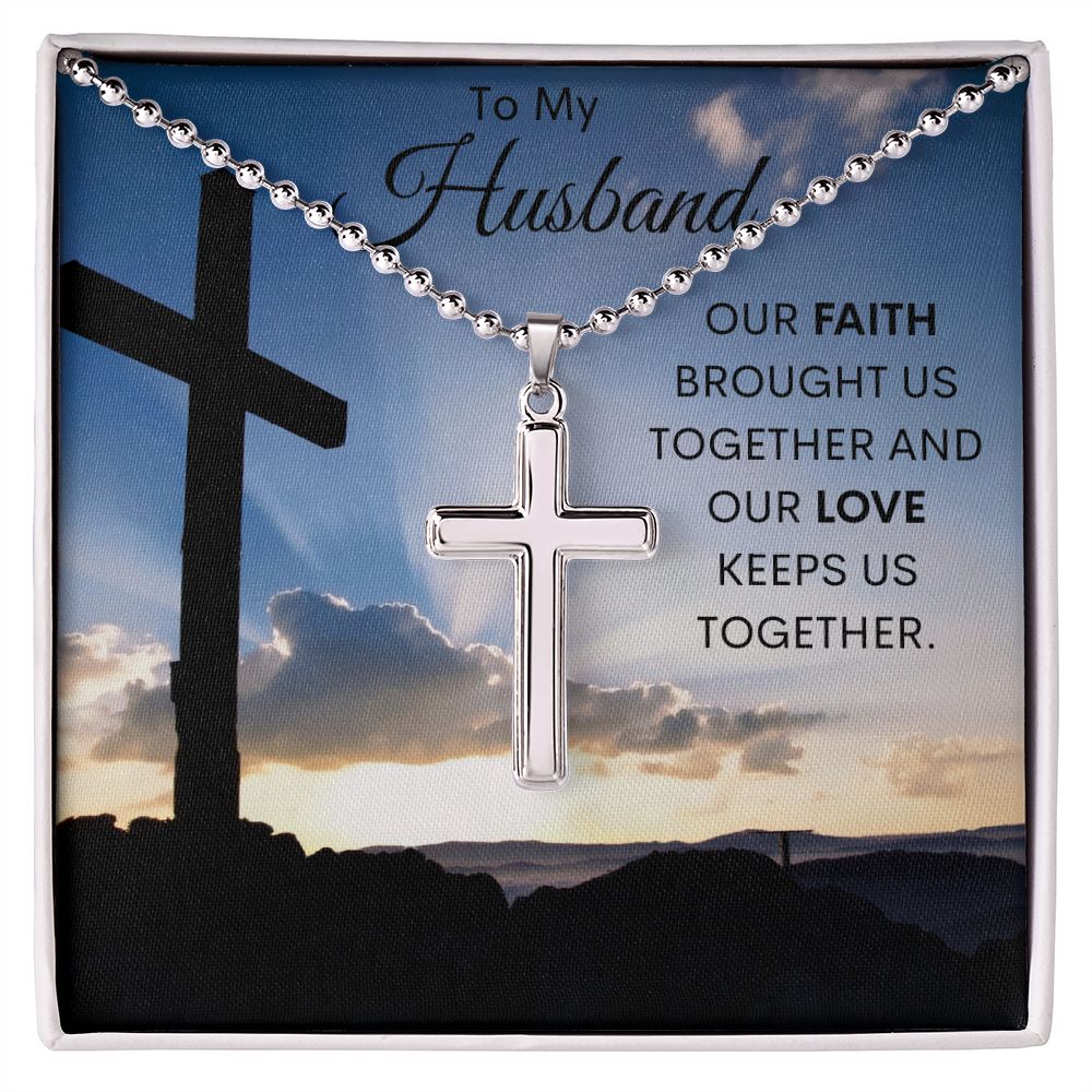 To My Husband / Artisan-crafted Stainless Cross Necklace with Ball Chain