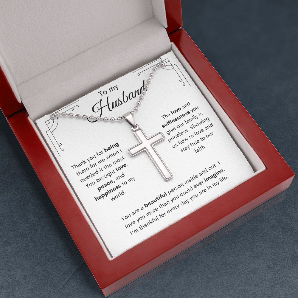 To My Husband / Stainless Cross Necklace with Ball Chain