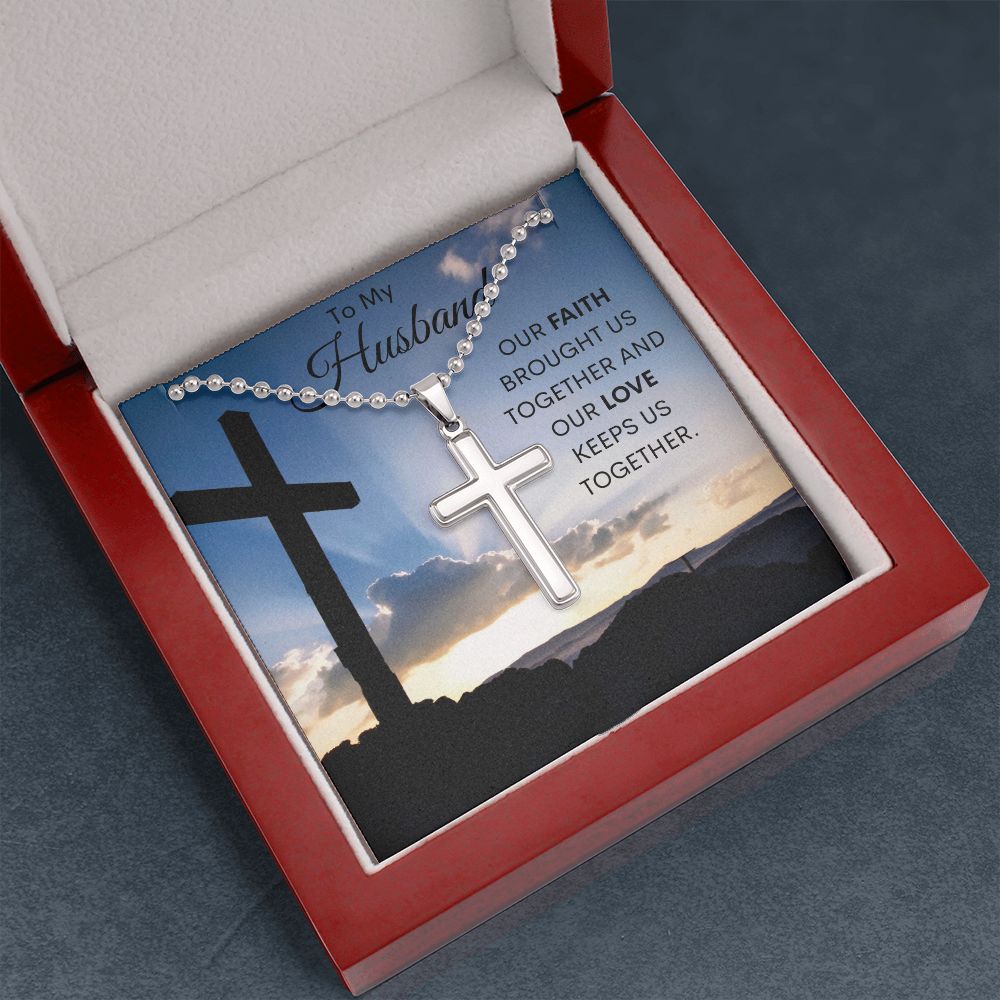To My Husband / Artisan-crafted Stainless Cross Necklace with Ball Chain