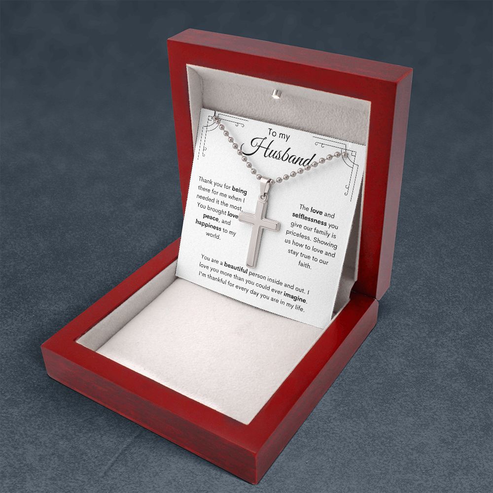 To My Husband / Stainless Cross Necklace with Ball Chain