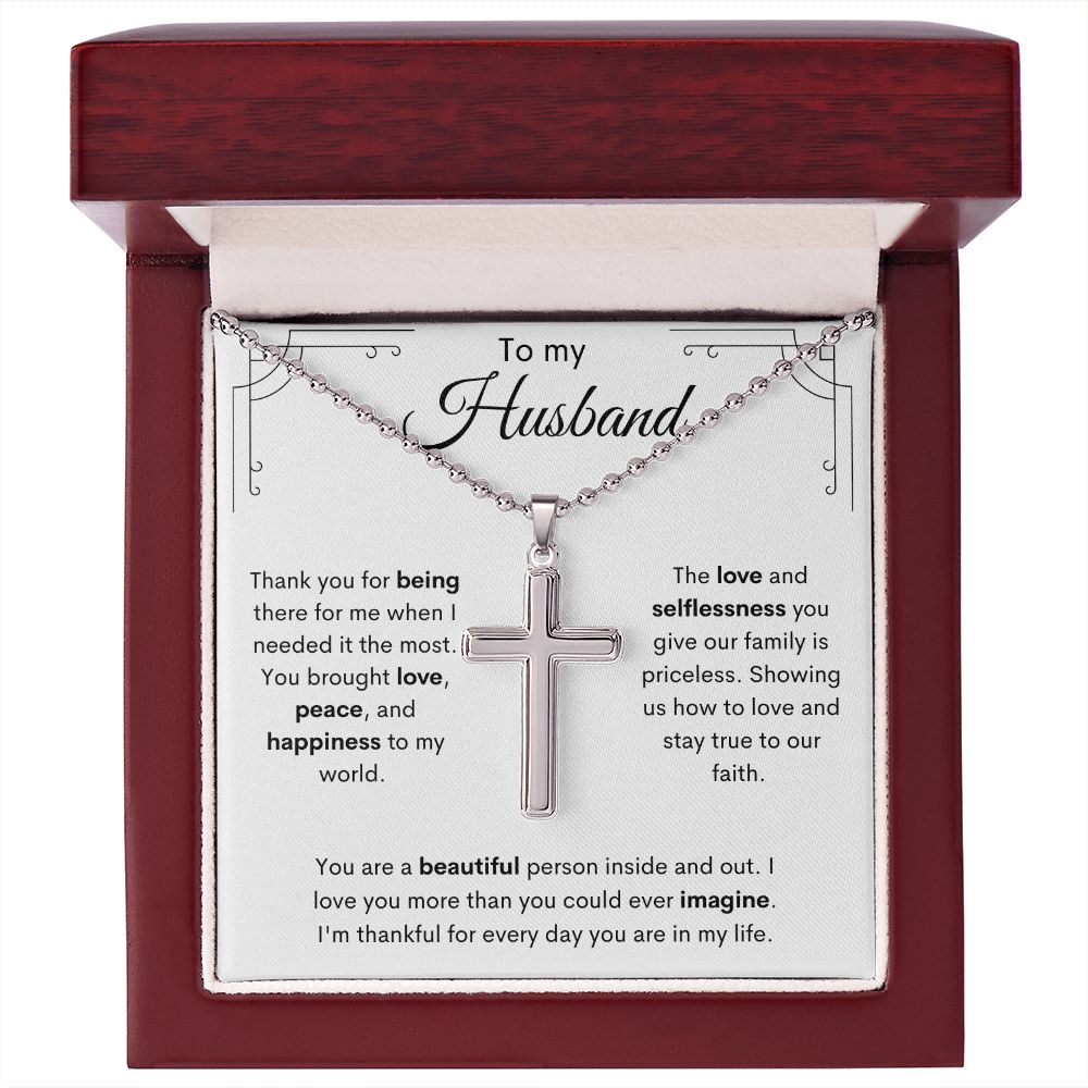 To My Husband / Stainless Cross Necklace with Ball Chain