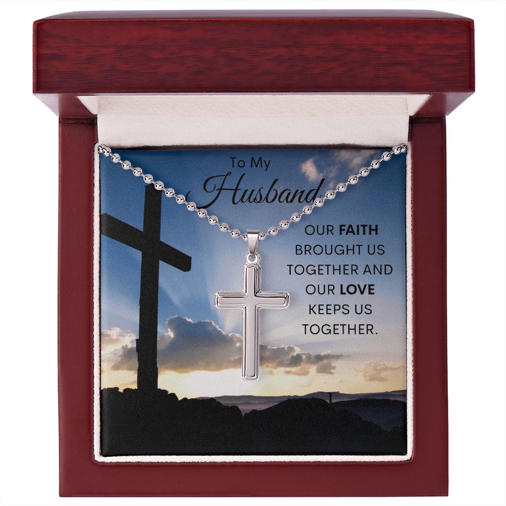 To My Husband / Artisan-crafted Stainless Cross Necklace with Ball Chain