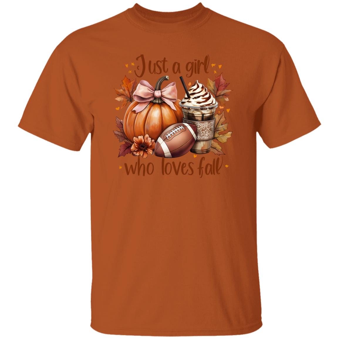 Just A Girl Unisex T-Shirt Fall Pumpkin T-shirt Latte Coffee Graphic Tees Fall T-Shirt