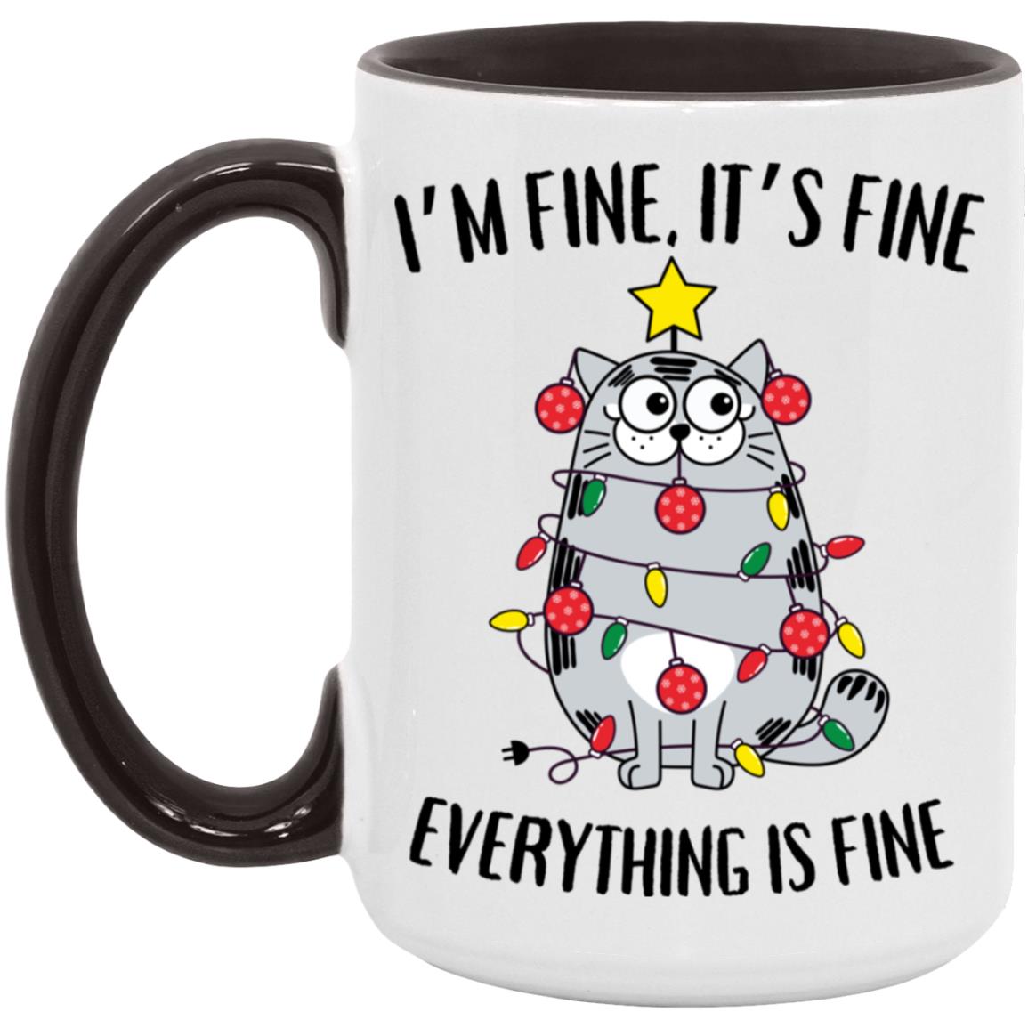 I'm Fine, It's Fine Grey Cat Mugs