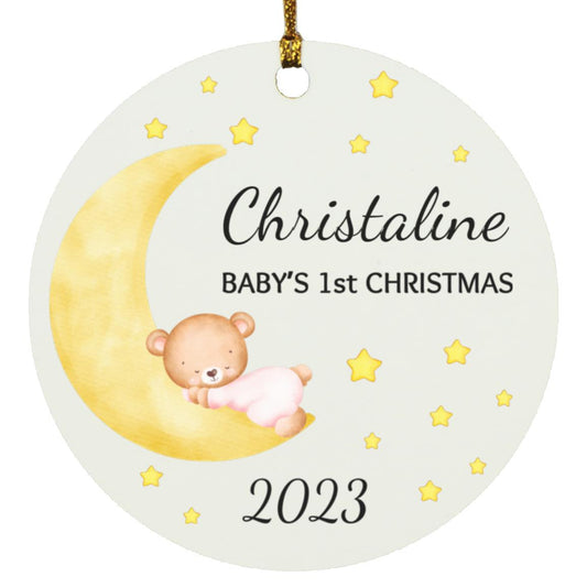 Personalize Bear Moon and Stars Baby's 1st Christmas Ornament