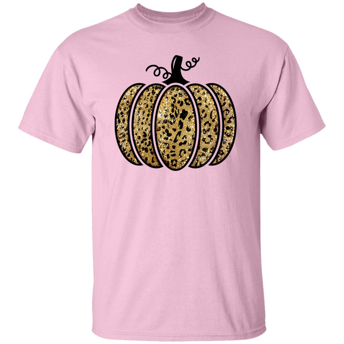 Leopard Glitter Print Unisex T-Shirt Fall Pumpkin Casual Autumn Thanksgiving Graphic T-Shirt