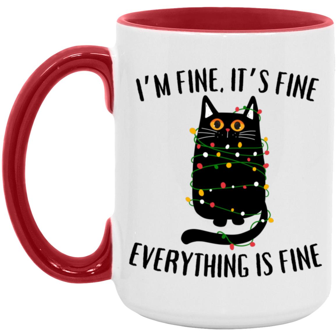 I'm Fine, It's Fine Black Cat Mugs