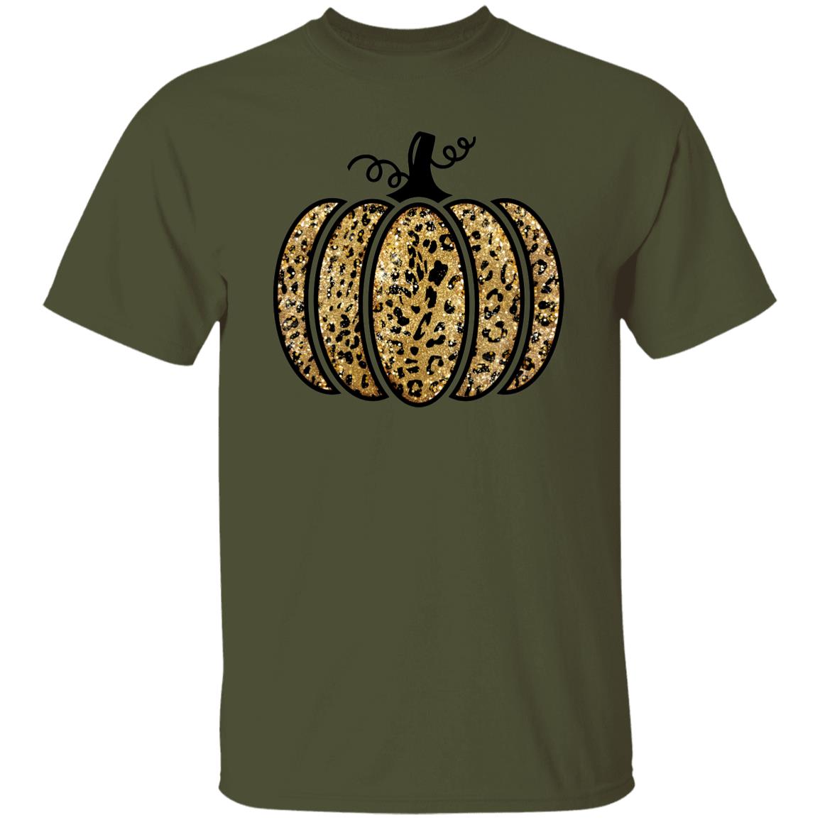 Leopard Glitter Print Unisex T-Shirt Fall Pumpkin Casual Autumn Thanksgiving Graphic T-Shirt