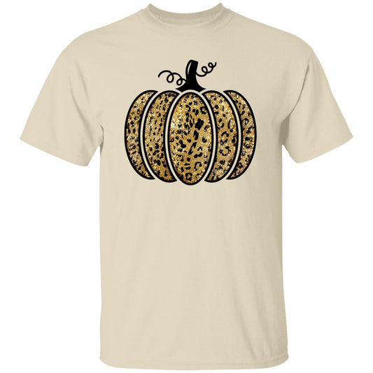 Leopard Glitter Print Unisex T-Shirt Fall Pumpkin Casual Autumn Thanksgiving Graphic T-Shirt