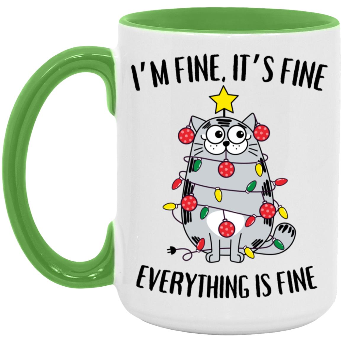 I'm Fine, It's Fine Grey Cat Mugs