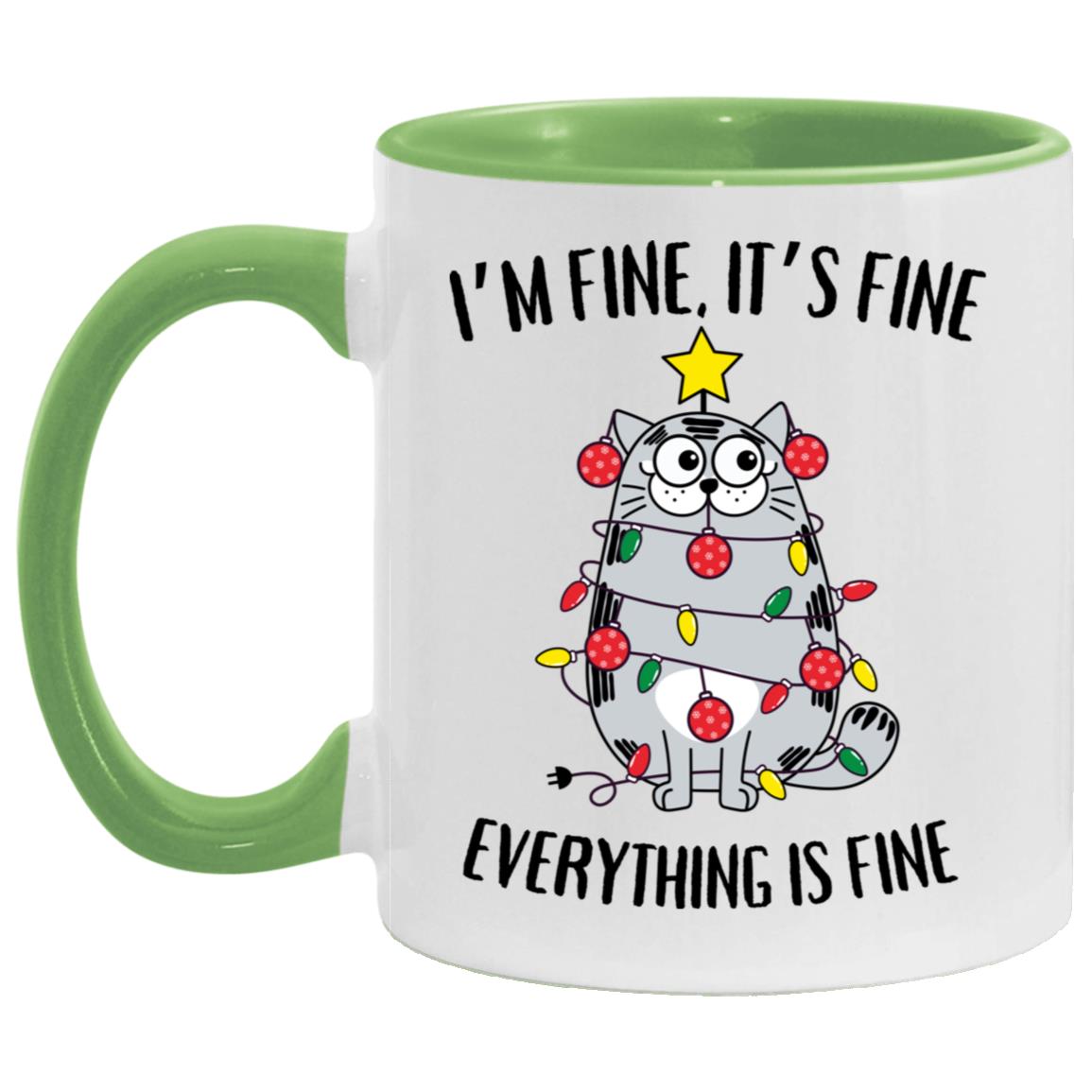 I'm Fine, It's Fine Grey Cat Mugs