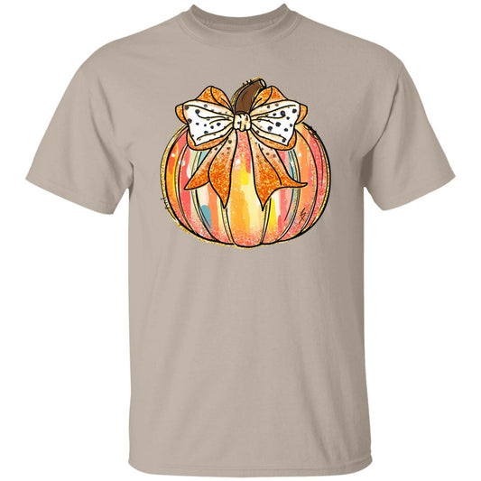 Fall Bow Pumpkin Unisex Shirt Halloween Pumpkin Graphic Tees Thanksgiving Cute Autumn Thankful T-Shirt