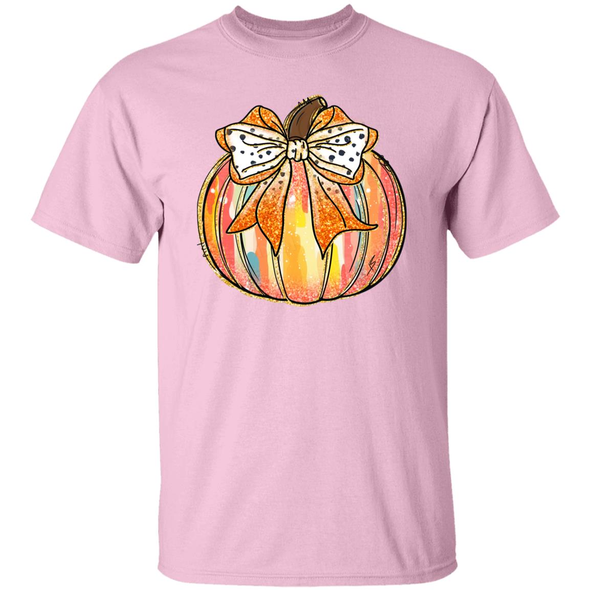 Fall Bow Pumpkin Unisex Shirt Halloween Pumpkin Graphic Tees Thanksgiving Cute Autumn Thankful T-Shirt