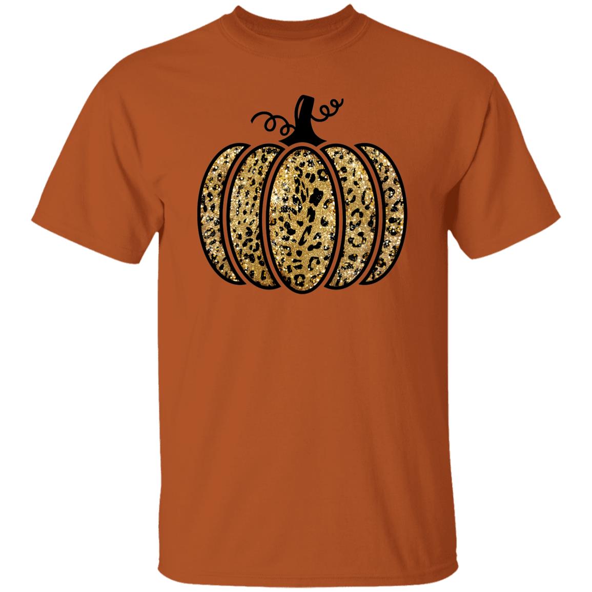 Leopard Glitter Print Unisex T-Shirt Fall Pumpkin Casual Autumn Thanksgiving Graphic T-Shirt