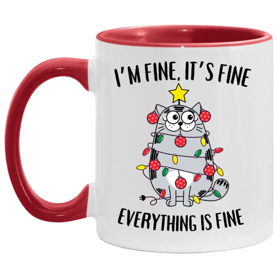 I'm Fine, It's Fine Grey Cat Mugs