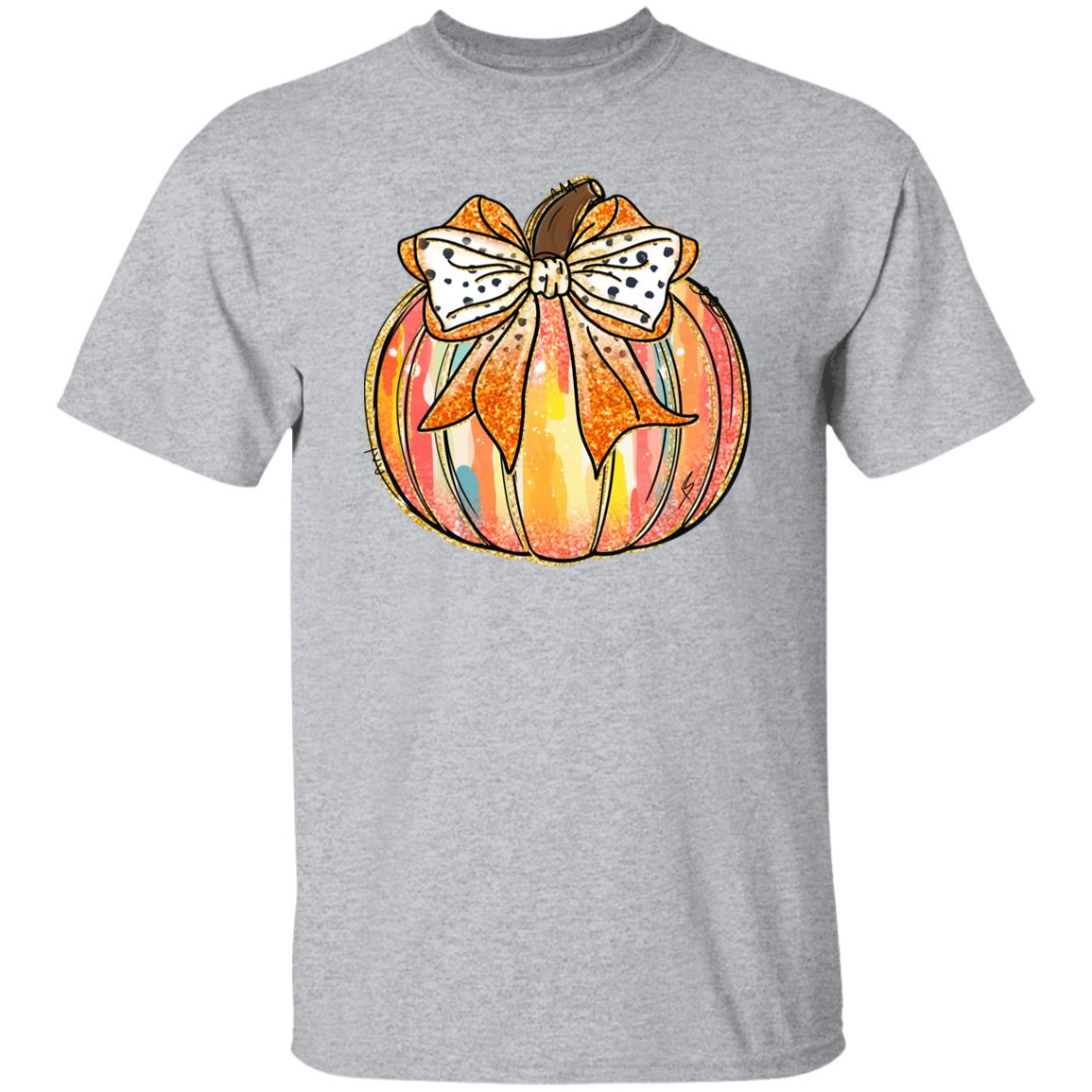 Fall Bow Pumpkin Unisex Shirt Halloween Pumpkin Graphic Tees Thanksgiving Cute Autumn Thankful T-Shirt