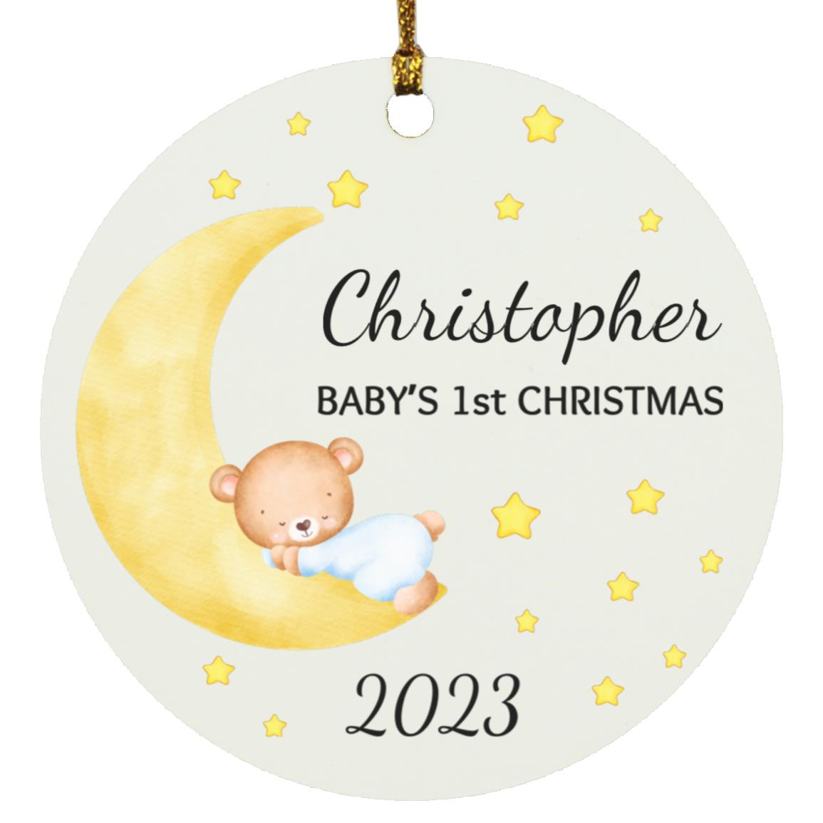 Personalize Bear Moon and Stars Baby's 1st Christmas Ornament