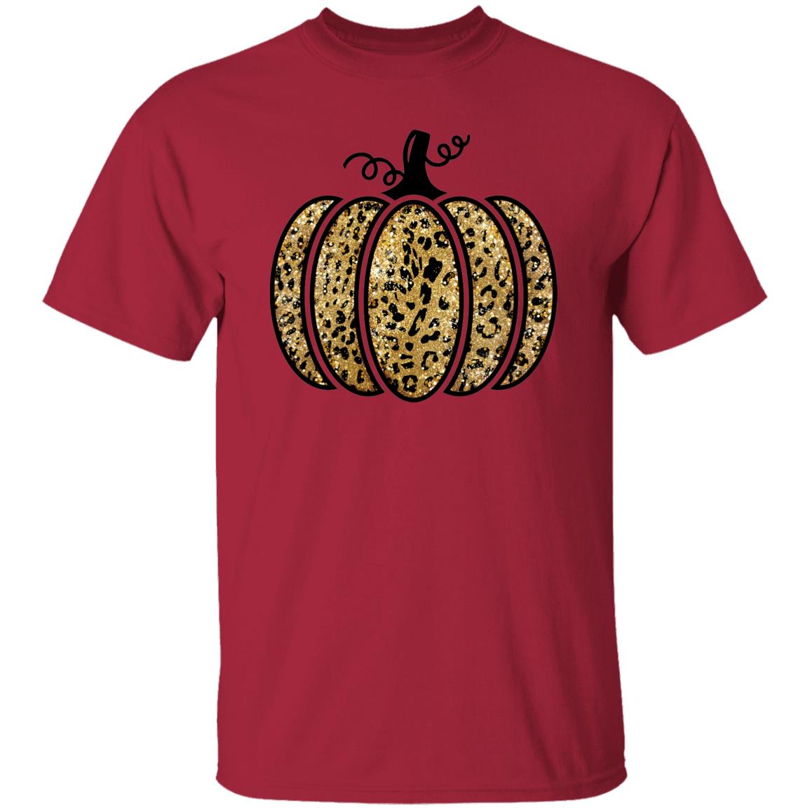 Leopard Glitter Print Unisex T-Shirt Fall Pumpkin Casual Autumn Thanksgiving Graphic T-Shirt