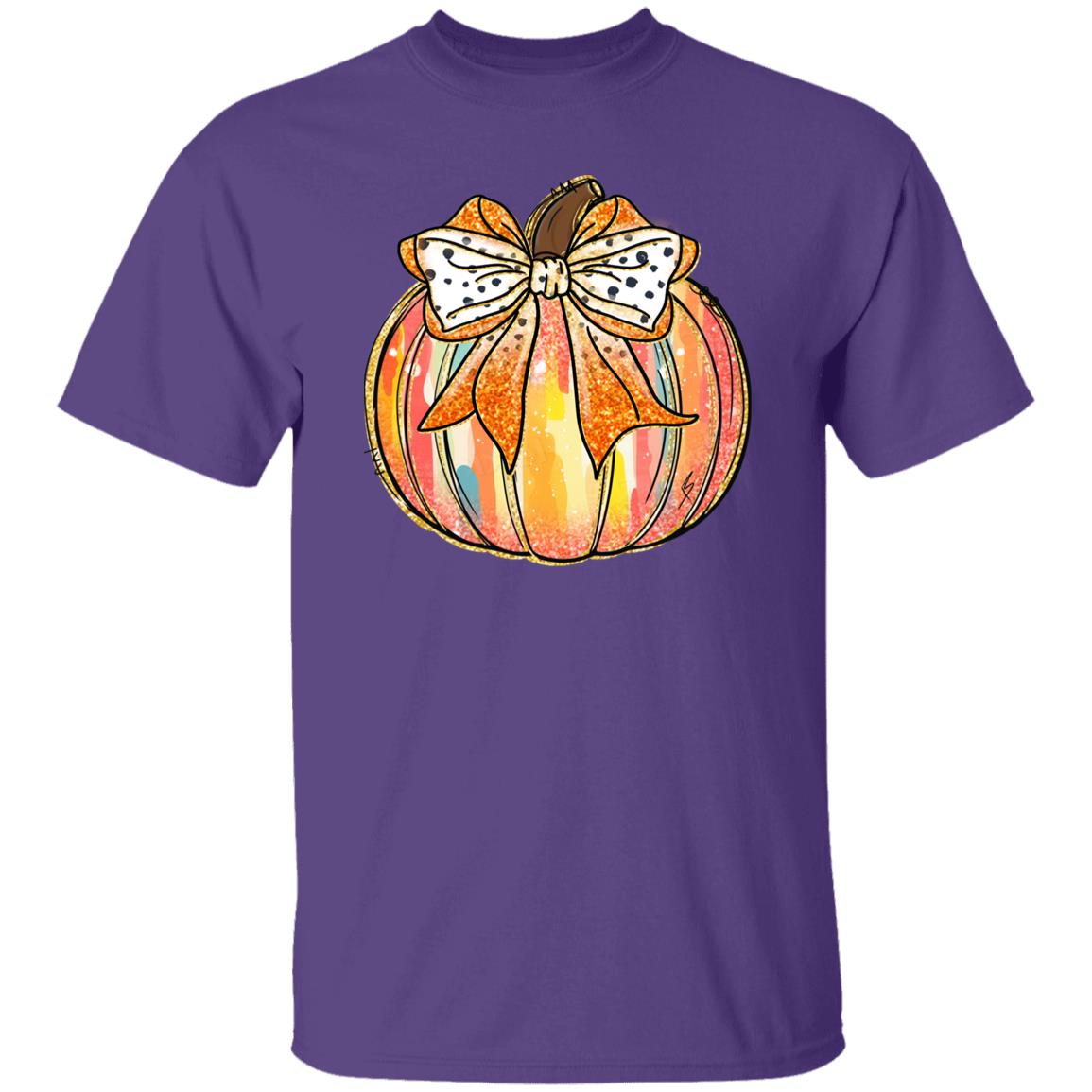 Fall Bow Pumpkin Unisex Shirt Halloween Pumpkin Graphic Tees Thanksgiving Cute Autumn Thankful T-Shirt