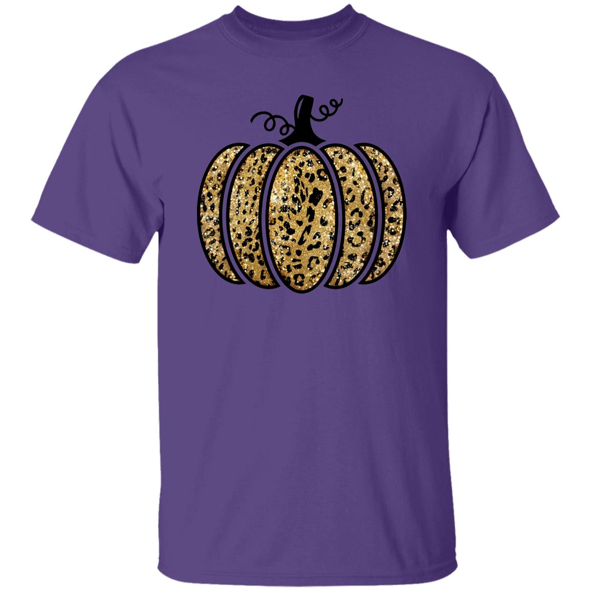 Leopard Glitter Print Unisex T-Shirt Fall Pumpkin Casual Autumn Thanksgiving Graphic T-Shirt