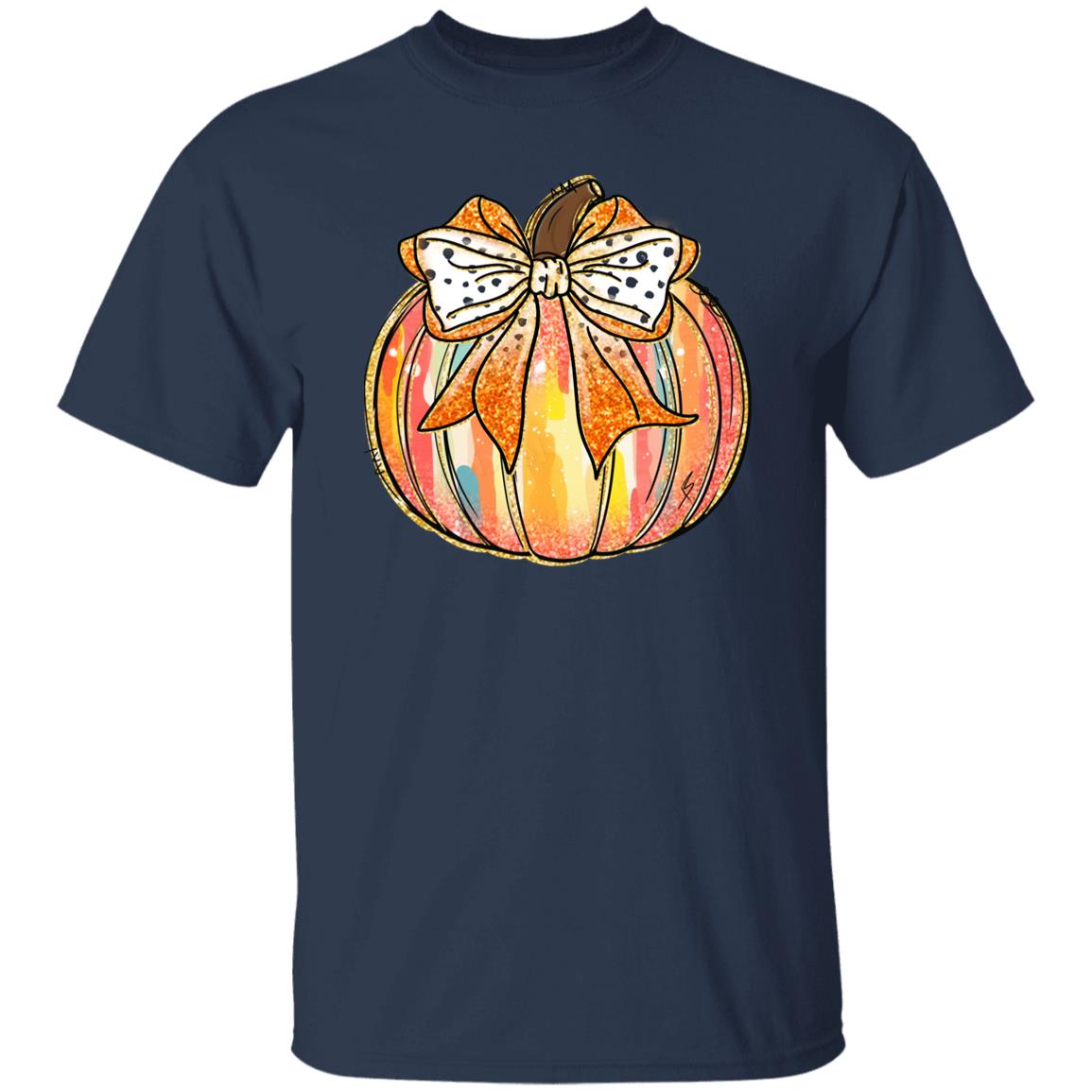 Fall Bow Pumpkin Unisex Shirt Halloween Pumpkin Graphic Tees Thanksgiving Cute Autumn Thankful T-Shirt