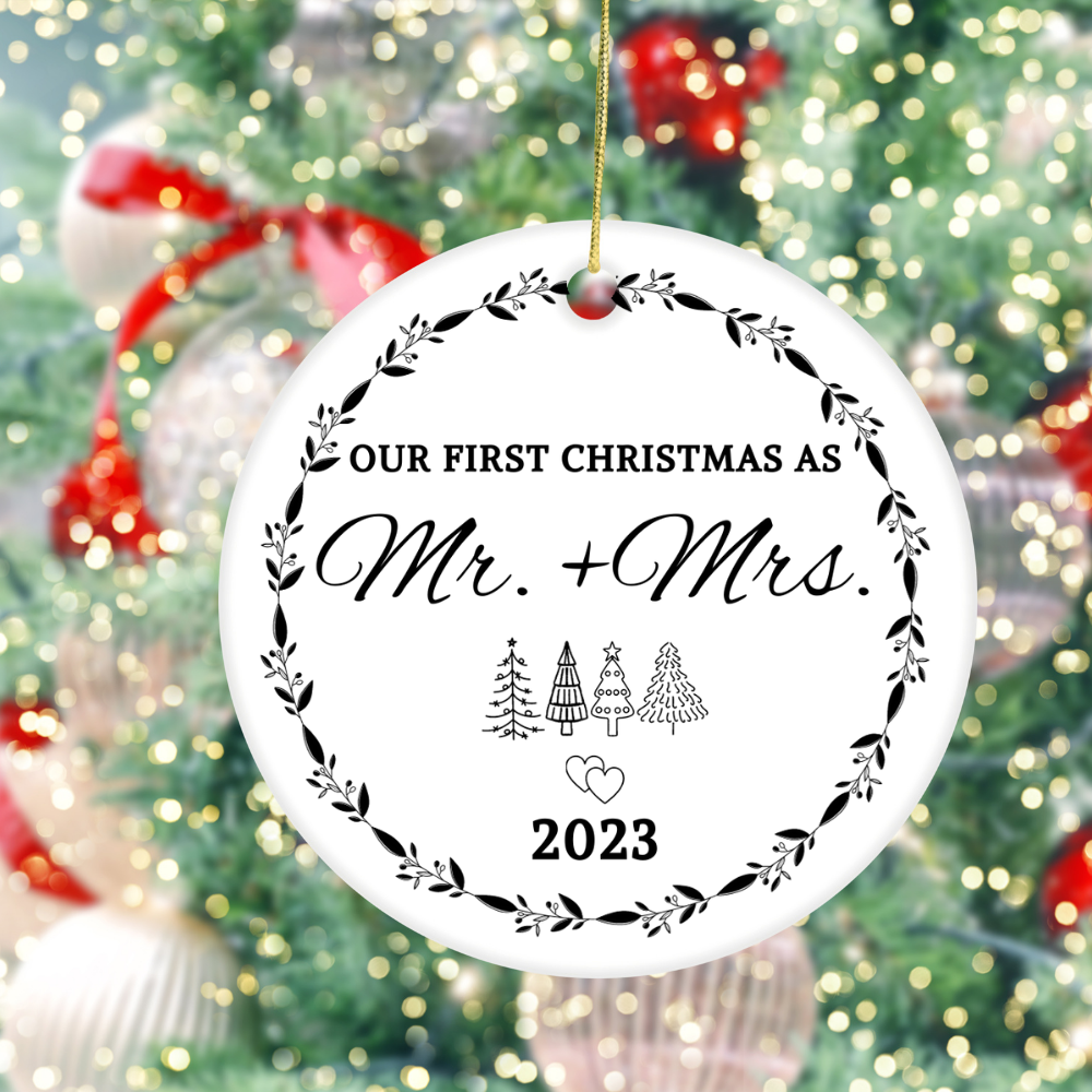 Our First Christmas as Mr. + Mrs. Circle Ornament