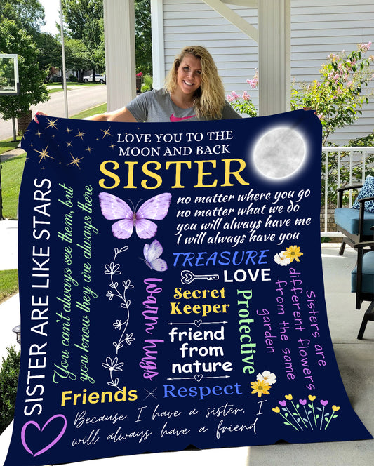 Love You To The Moon and Back Sister Gift Throw Blanket, Birthday Gift, Graduation Gift Blanket Fleece Flannel Fuzzy Lightweight Travel Blankets Soft Warm Plush Throw Blanket Cozy All-Season Blanket and Throw