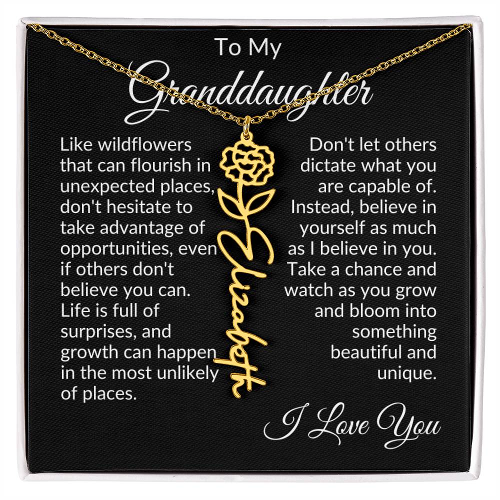 To My Granddaughter Birth Flower Name Necklace