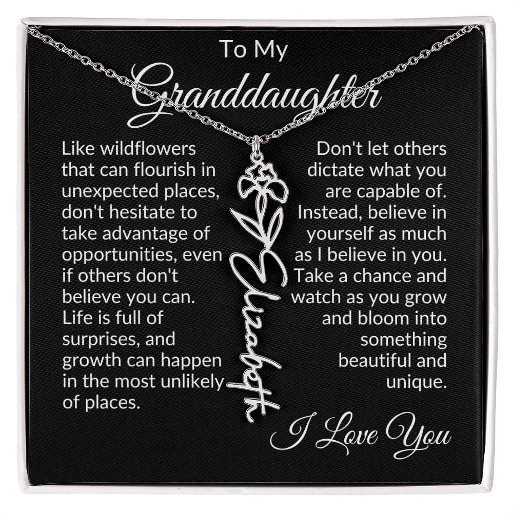 To My Granddaughter Birth Flower Name Necklace