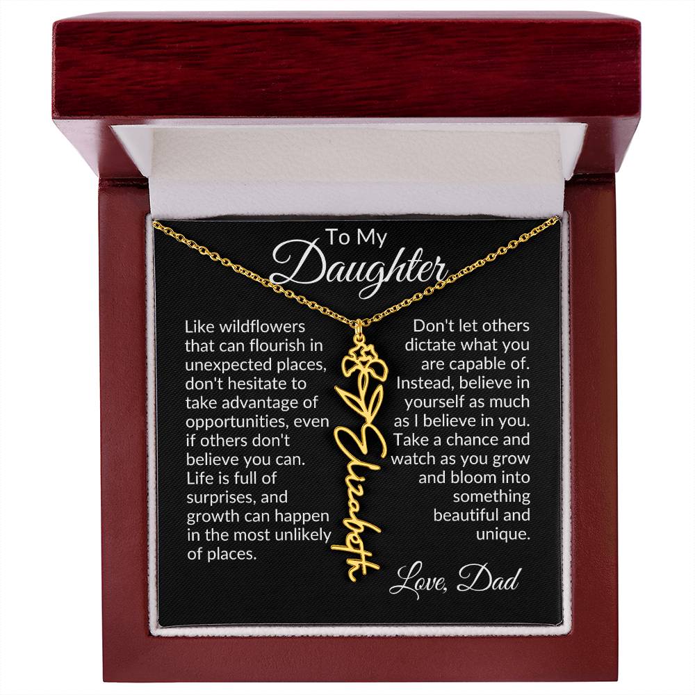 To My Daughter Birth Flower Name Necklace