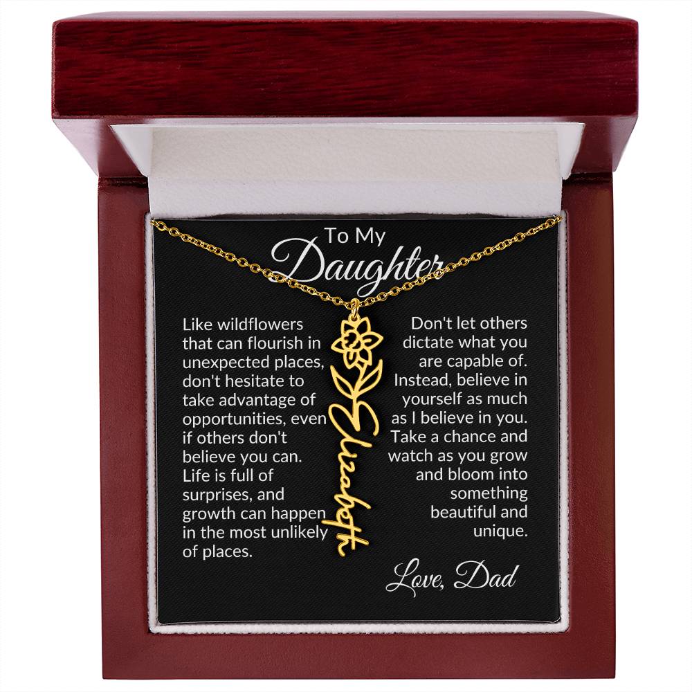 To My Daughter Birth Flower Name Necklace