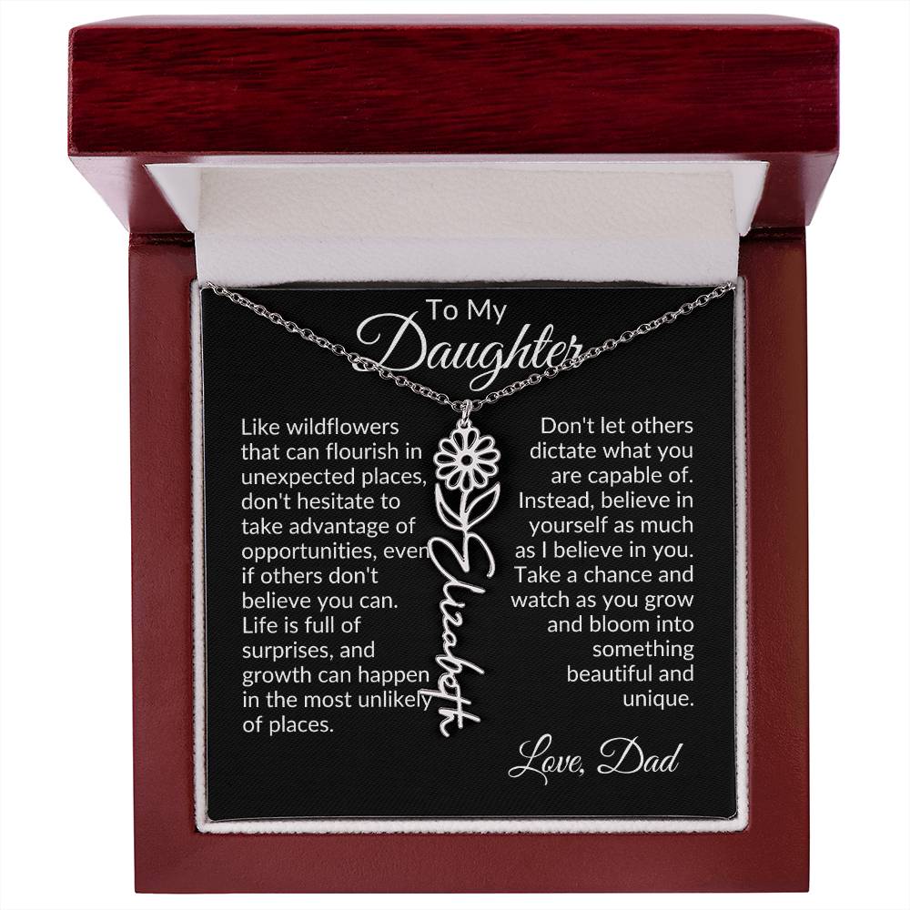 To My Daughter Birth Flower Name Necklace