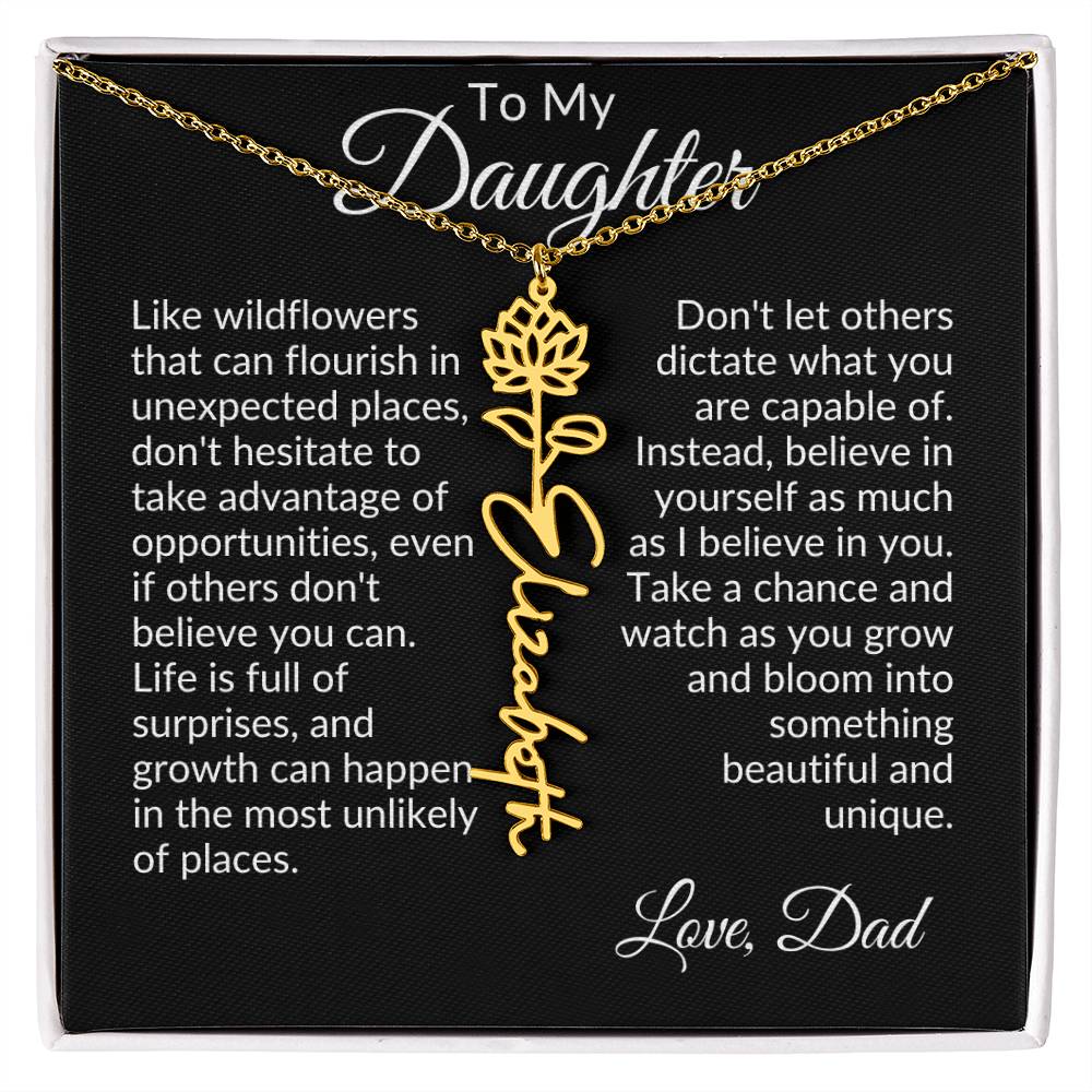 To My Daughter Birth Flower Name Necklace