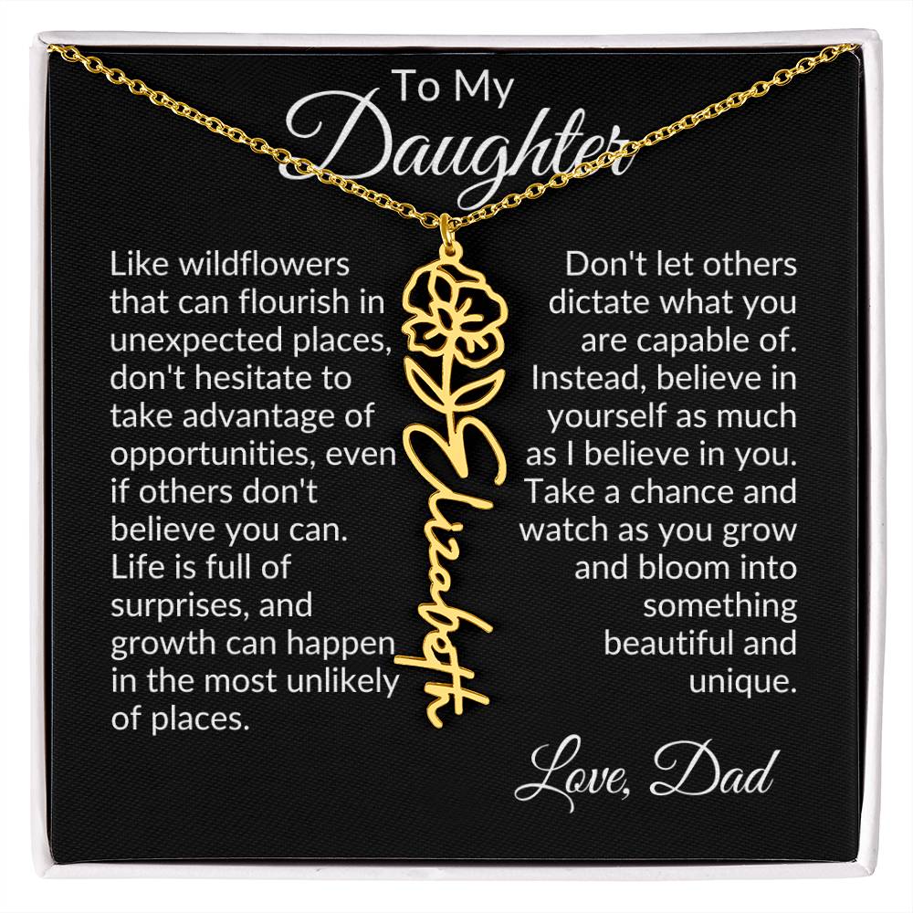 To My Daughter Birth Flower Name Necklace