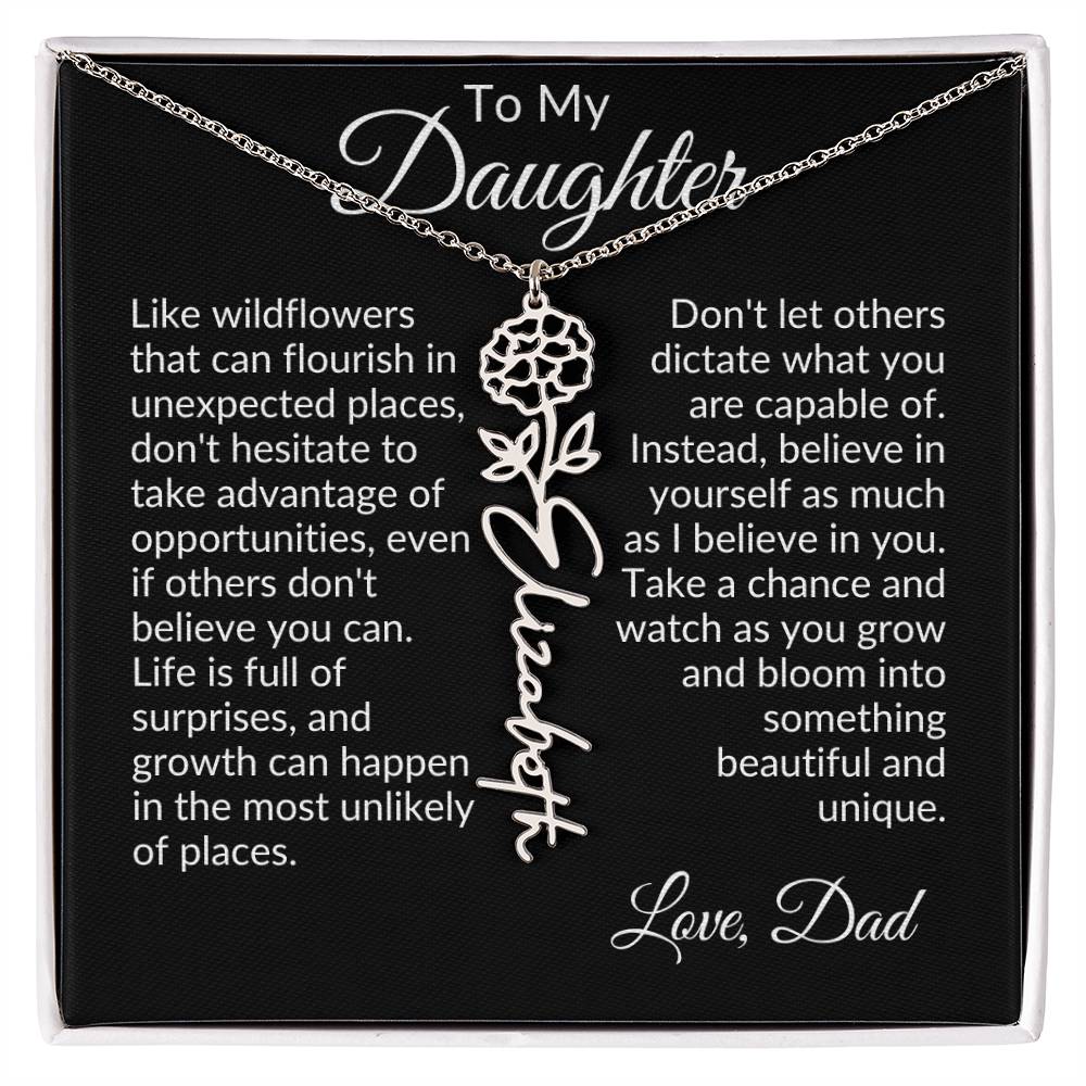 To My Daughter Birth Flower Name Necklace